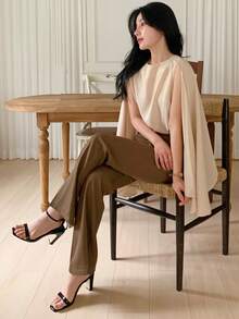 DAZY 女士宽松无袖飘逸雪纺衬衫 - 香檳色 - 查看 5