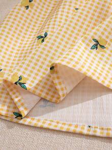 Souflis Souflis Đầm ngắn tay in họa tiết kẻ caro thắt nơ cho bé gái - Màu vàng - Xem 5