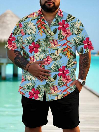 Manfinity RSRT Camisa casual de vacaciones con estampado tropical para hombre talla grande