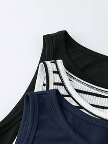 SHEIN LUNE 3件套/加大码休闲简约连衣裙套装，适合户外和居家穿着，节日复古风夏季外出春季女装，夏季波西米亚风复古夏季女装，圣帕特里克节服装，复活节夏季服装，春季女装，海滩圣帕特里克节复活节休闲套装，夏季度假服装，复活节狂欢服装，节日波西米亚风女装，乡村风格服装，乡村音乐会服装 - 藏蓝色 - 查看 3