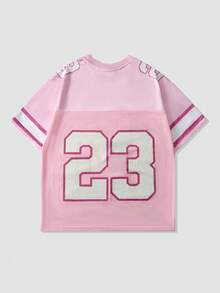 ROMWE MEN Prep Spring/Summer Casual Graphic Pink Men'S Rhinestone Embellished Short Sleeve Sports T-Shirt, Mesh Fabric Patchwork - Pink - View 3