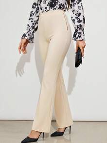 Amorya 女士纯色高腰休闲百搭裤 - 杏色 - 查看 1