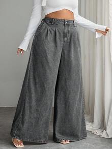 EMERY ROSE Quần jeans ống rộng cạp cao dáng rộng, chất liệu wash, cỡ lớn, kiểu dáng thường ngày. - Màu Xám nhạt - Xem 4