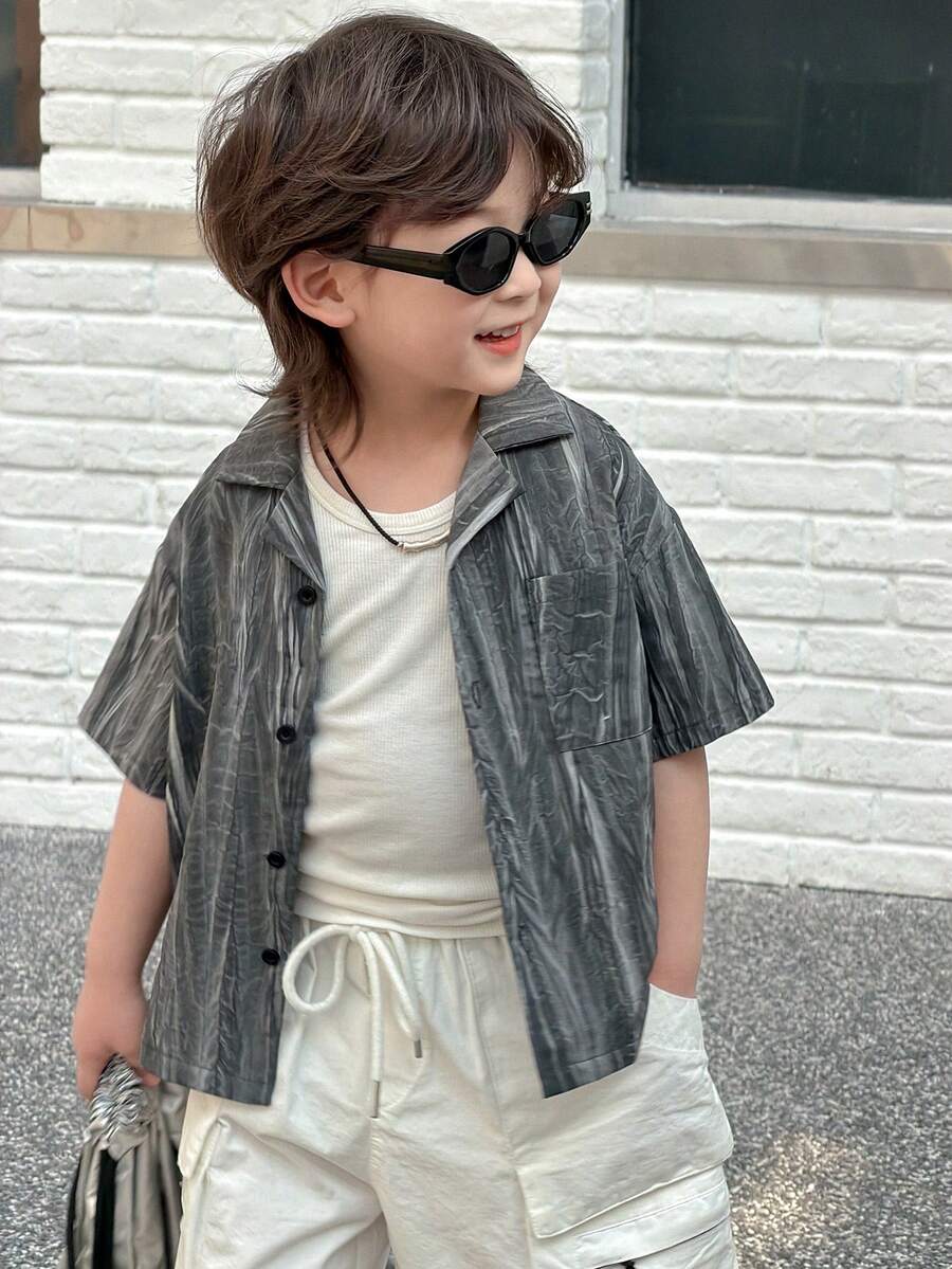 DAZY Young Boy Summer Casual Retro Short-Sleeve Shirt - Grey - View 1