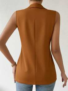 Ellegaria. 棕色女士纯色时尚百搭通勤休闲西装背心外套无袖西装外套棕色女装棕色服装女士西装外套女士西装外套女士西装外套棕色上衣夏季西装外套棕色女装 - 咖啡棕 - 查看 2