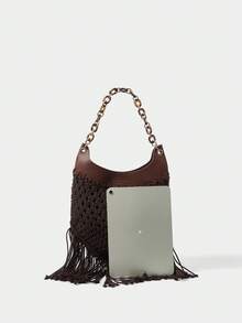 SHECARRY FASHION VACATION WOVEN TOTE BAG - Brown - View 5