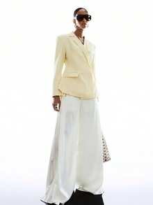 LYSMO Women's Lace Patchwork Notched Collar Fashionable Versatile Commuting Long Sleeve Blazer - Light Yellow - View 7