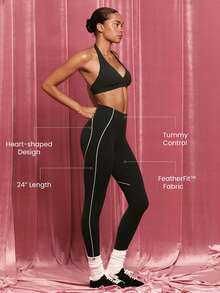 GLOWMODE Valentine's Day 24" FeatherFit™ Workout Lover Buttery-Soft Sweat-Wicking Contrasting Seam Tummy Control Booty-Lifting Leggings Low Impact Yoga Studio Gym Daily Active Casual Wear - Black - View 4