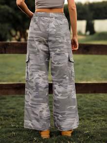 SHEIN Unity Women's Elastic Waist Loose Fit Multi-Pocket Camouflage Cargo Pants Women Cargos For Women Camouflage For Women Army Pants Parachute Pants For Women - Multicolor - View 2