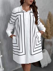 EMERY ROSE Damen Lässig Gestreiftes Hemdkleid in Große Größen - Weiss - Übersicht 6