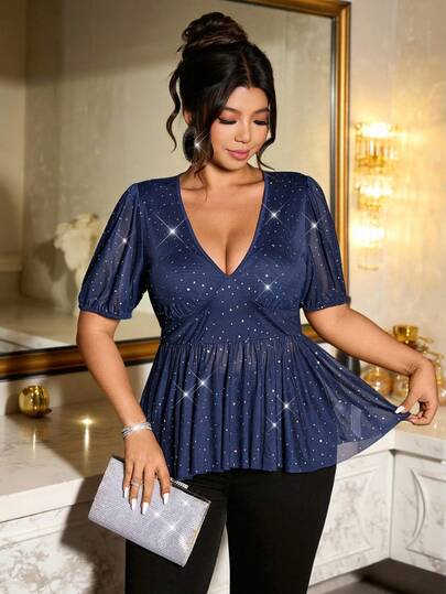 Cravure 大码女士优雅亮片腰部A字衬衫，性感迷人，适合派对、约会、情人节、办公室、毕业典礼、节日、音乐节、母亲节、万圣节、感恩节、复活节、国庆节、舞会、户外野餐、婚礼季等场合。