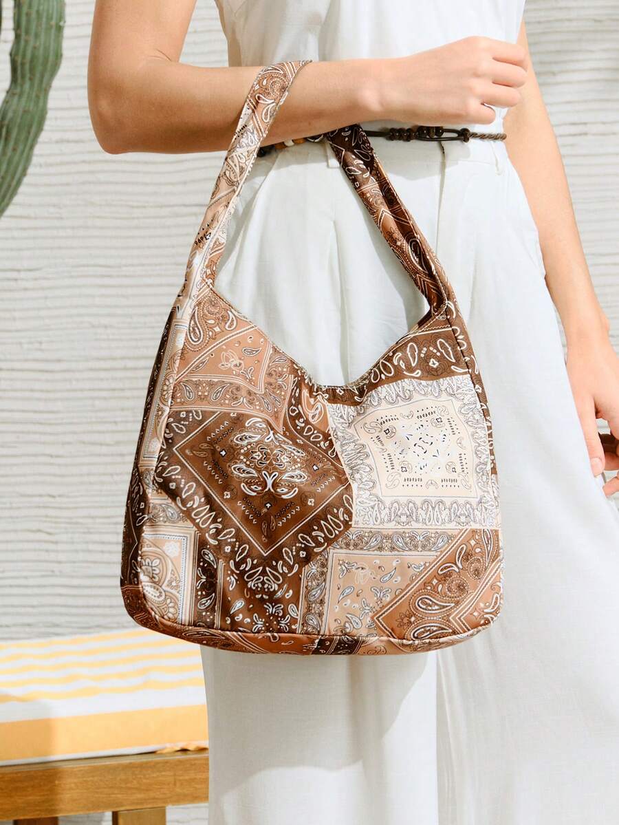 SHECARRY Bolso de hombro de mujer de estilo bohemio con estampado de anacardo, versátil y de moda - Multicolor - Ver 1