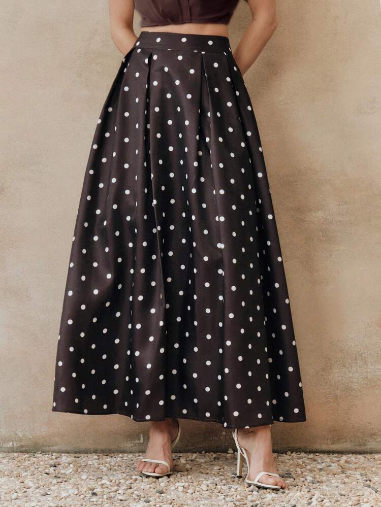 Casual Polka Dot A-Line Skirt, Versatile For Work And Vacation Poka Dots Polka Dot Skirt Women Long Skirts Pleated Skirt Polka Dots Elegant Skirt Midi Skirt