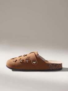 Solecia 女士可调节搭扣带休闲日常穿搭平底穆勒鞋，春夏新款，适合度假、婚礼、复活节、海滩、圣诞节等场合。 - 棕色 - 查看 4