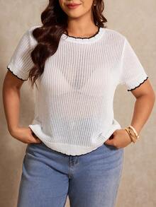 Elaquor Suéter de cuello redondo con lazo y jacquard, elegante y casual, talla grande - Blanco - Ver 5