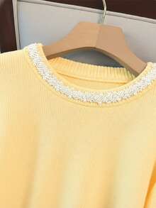 GlowEve CURVE Plus Size Elegant Pearl Crew Neck Long Sleeve Sweater - Light Yellow - View 6