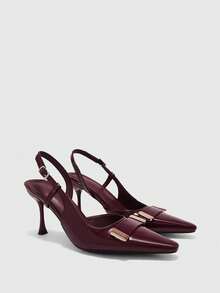 CUCCOO BIZCHIC Damen Burgunderrote Lackleder Spitze Zehen Metall Schnalle Stiletto Absatz Knöchelriemen Sexy Mode High Heel Pumps - Bordeaux - Übersicht 4