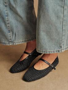 Rosivie Giày bệt nữ thiết kế khóa cài, kiểu dáng thường ngày, đa năng. - màu đen - Xem 5