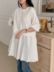 DAZY Camiseta de manga larga de unicolor y estilo minimalista para mujer, para uso casual diario - Blanco - Ver 5