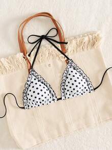 Swim Mod Women's Polka Dot Print Elegant Halter Tie Bikini Top - Multicolor - View 4