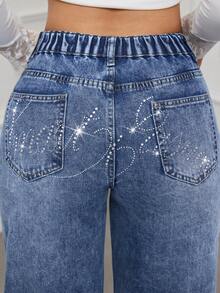 SHEIN Tall Women's Summer Low Waist Pockets Wide Leg Loose Casual Versatile Jeans - Blue - View 2