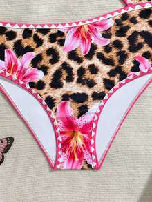 SHEIN Bộ đồ bơi liền thân họa tiết hoa nhí dành cho bé gái tuổi teen, có viền bèo nhún. - Nhiều màu - Xem 5