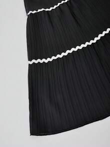 SHEIN ChillGRL Streecool 少女百褶裙，长裙，蛋糕裙，撞色波浪荷叶边，优雅休闲，适合日常穿着，四季皆宜 - 黑色 - 查看 5