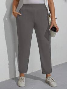 SHEIN LUNE Plus Size Women's Casual Commuter Pants - Grey - View 4