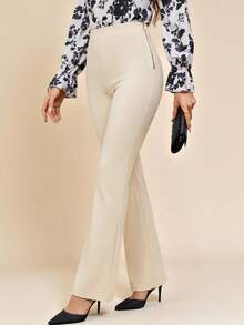 Amorya 女士纯色高腰休闲百搭裤 - 杏色 - 查看 10