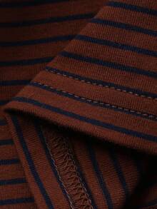 DAZY Young Boy Crew Neck Cartoon Letter Print Short Sleeve Top And Striped Wide Leg Pants Casual Loungewear Pajama Set - Brown - View 8