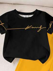 2件套男婴国王图案条纹印花短袖圆领T恤和针织裤套装，经典舒适短袖T恤搭配休闲长裤，春夏皆宜 - 彩色 - 查看 4