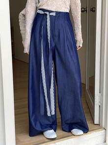 DAZY 女士褶裥直筒宽松休闲日常裤 - 藏蓝色 - 查看 7