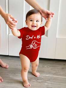 Baby Boy Casual Cartoon Dad + Me Fist Bump Print Short Sleeve Romper, Suitable For Spring/Summer - Red - View 6