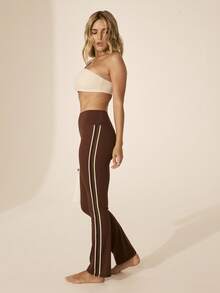 Aralina Leisurewear Active Spring Summer Exercise Vacation Beach Wide Waistband Butt Lifter Fitted Side Stripe Legging Pant - Brown - View 8