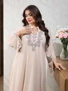 Al Najma Plus Size Women's Turkish Maxi Dress & Arabic Traditional Abaya - Apricot - View 6