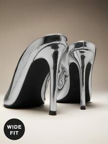 SHUZIA 女士宽楦时尚复古性感优雅漆皮银色细高跟凉鞋 - 銀色 - 查看 7