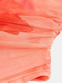 Girlism 少女碎花荷叶边不对称领口修身T恤 - 珊瑚橙 - 查看 4