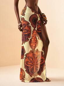 Zivah 2026 度假休闲沙滩独特棕榈树印花罩衫和裙子套装 - 黃色 - 查看 1