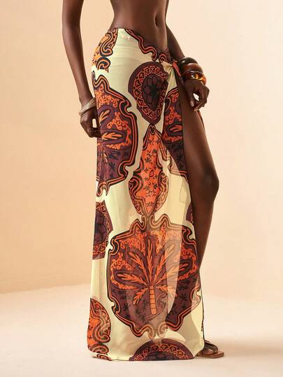 Zivah 2026 Vacation Casual Beach Distinctive Palm Tree Print Coverup & Skirt Set