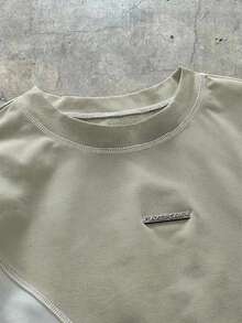 AXEPEAK Contrast Color Round Neck Loose Fit Men's T-Shirt - Green - View 3