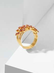 MOTF PREMIUM PRE-18K镀金多层橙色宝石个性化戒指 - 金黃色 - 查看 5