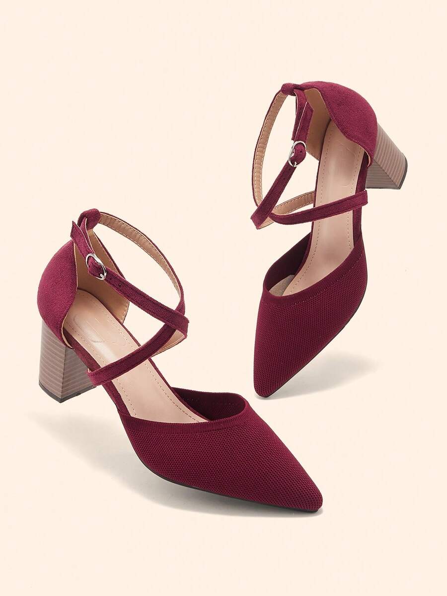 CUCCOO BASICS Giày nữ có khóa trang trí, mũi nhọn, gót chunky, quai ngang mắt cá chân, màu đen, thích hợp cho mùa hè, lễ tốt nghiệp, dạ hội, du lịch, mùa hè thanh lịch, giày xuân, lễ Phục sinh, Giáng sinh. - Rượu vang đỏ 1 - Xem 1