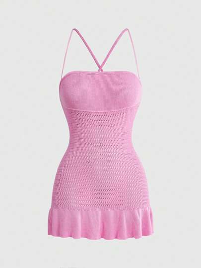 ROMWE Avant Cute, Sweet & Sexy Hollow-Out Knitted Beach Vacation Dress For Women