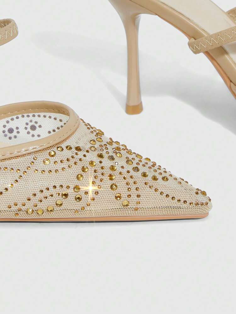 CUCCOO SZL Women's Pointed Toe Rhinestone Decor Fashion High Heel Shoes, Suitable For Daily Wear Spring Shoes