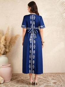 SHEIN Elegant Vintage Print Maternity Dress, Summer - Navy Blue - View 2