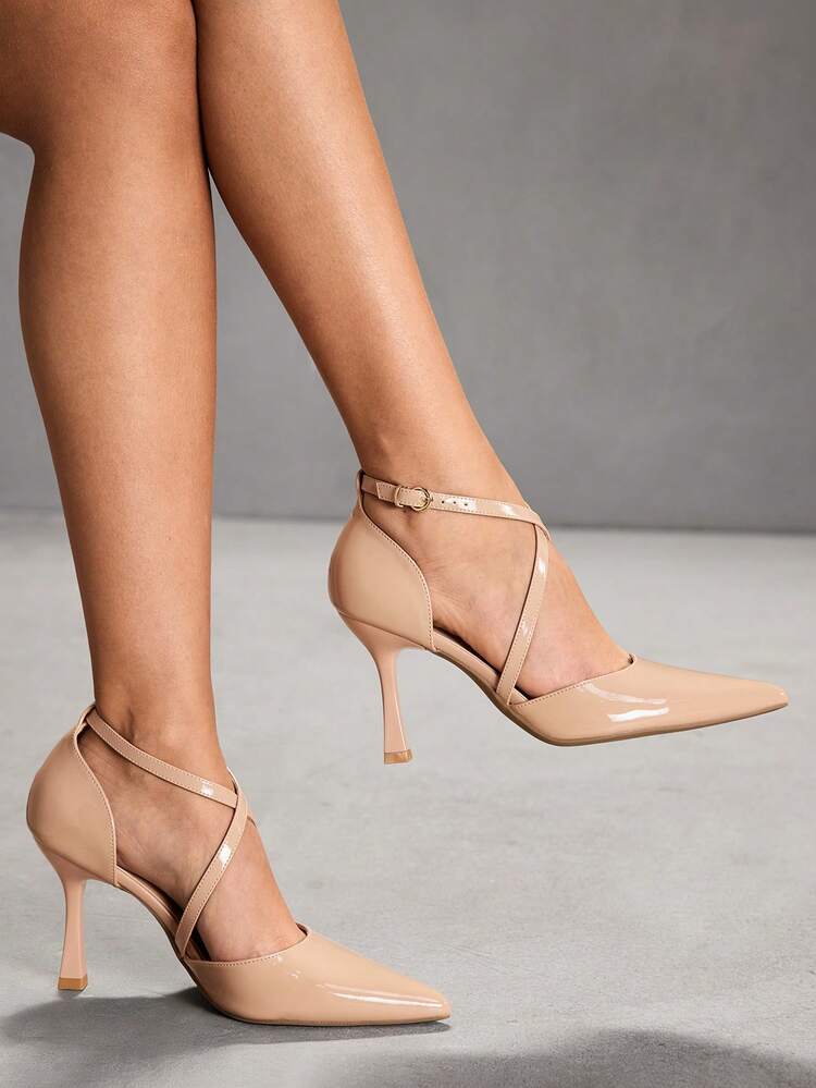 CUCCOO SZL Women Shoes Pointed Thin High Heel Apricot Thin Strap Cross Strap Hollow Women's Shoes Simple Elegant Fashion Sexy Party Banquet Women's High Heel Shoes Women's Shoes Spring Shoes