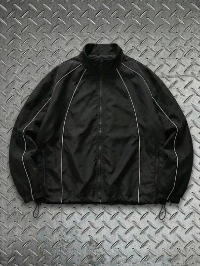 AXEPEAK Chaqueta y abrigo casual de manga larga con cremallera y ribete de contraste para hombre