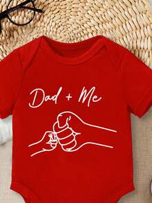 Baby Boy Casual Cartoon Dad + Me Fist Bump Print Short Sleeve Romper, Suitable For Spring/Summer - Red - View 4