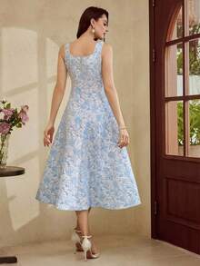 Vintamour Abito vintage elegante da donna in jacquard floreale, abito casual da lavoro, abiti estivi da donna, abiti da sera da donna, abiti primaverili da donna, abito di Pasqua da donna, abiti da vacanza da donna, abiti primaverili da donna, abito da ospite di matrimonio da donna, abiti estivi da donna, abiti formali da donna, abiti estivi da donna, abiti eleganti da compleanno da donna, abiti da sole da donna, abito da laurea, abito primaverile - celeste - Visualizzare 5
