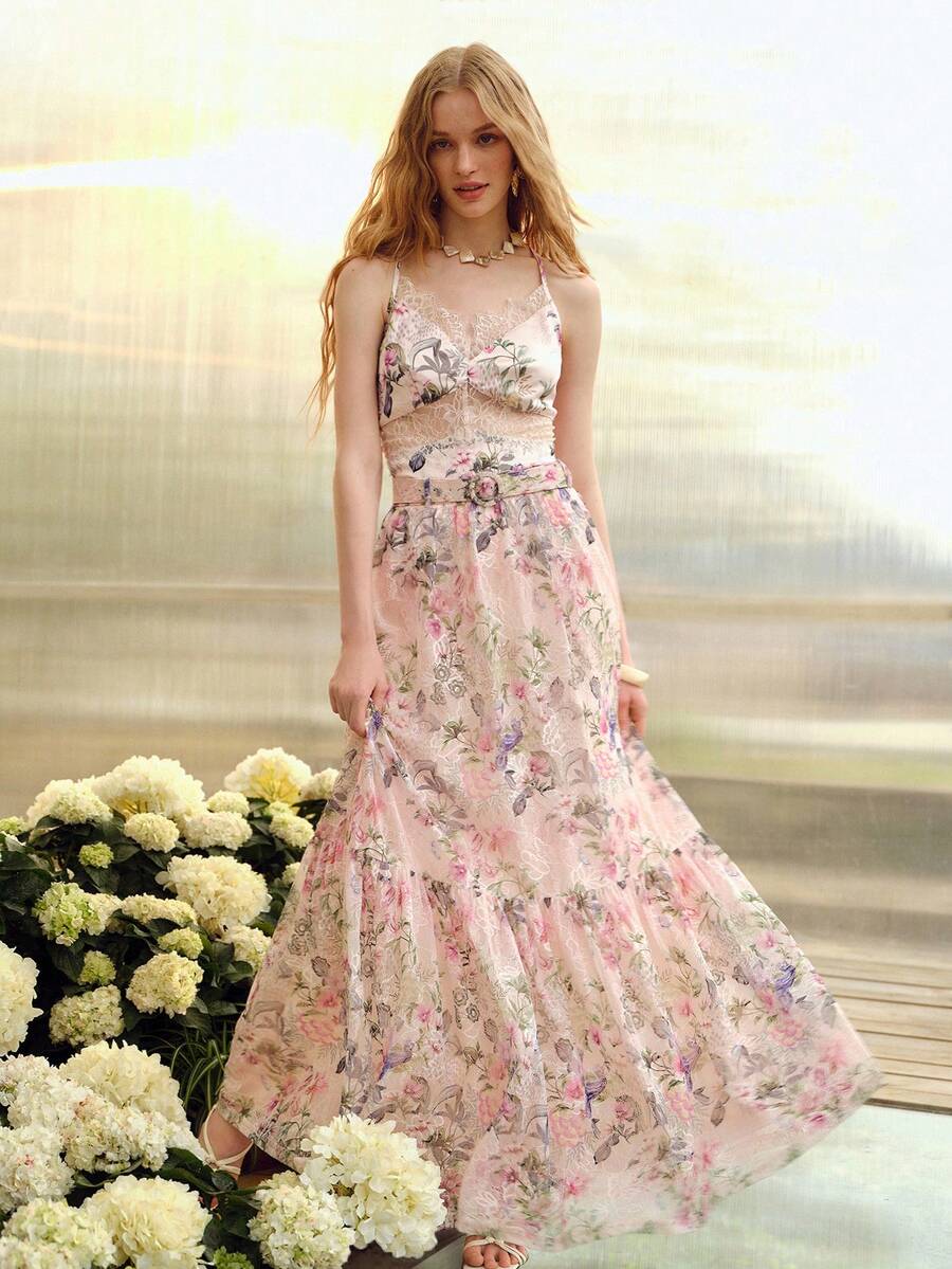 MOTF PREMIUM WOMEN'S FLORAL PRINT ROMANTIC LONG SKIRT, SPRING/SUMMER - Baby Pink - View 1